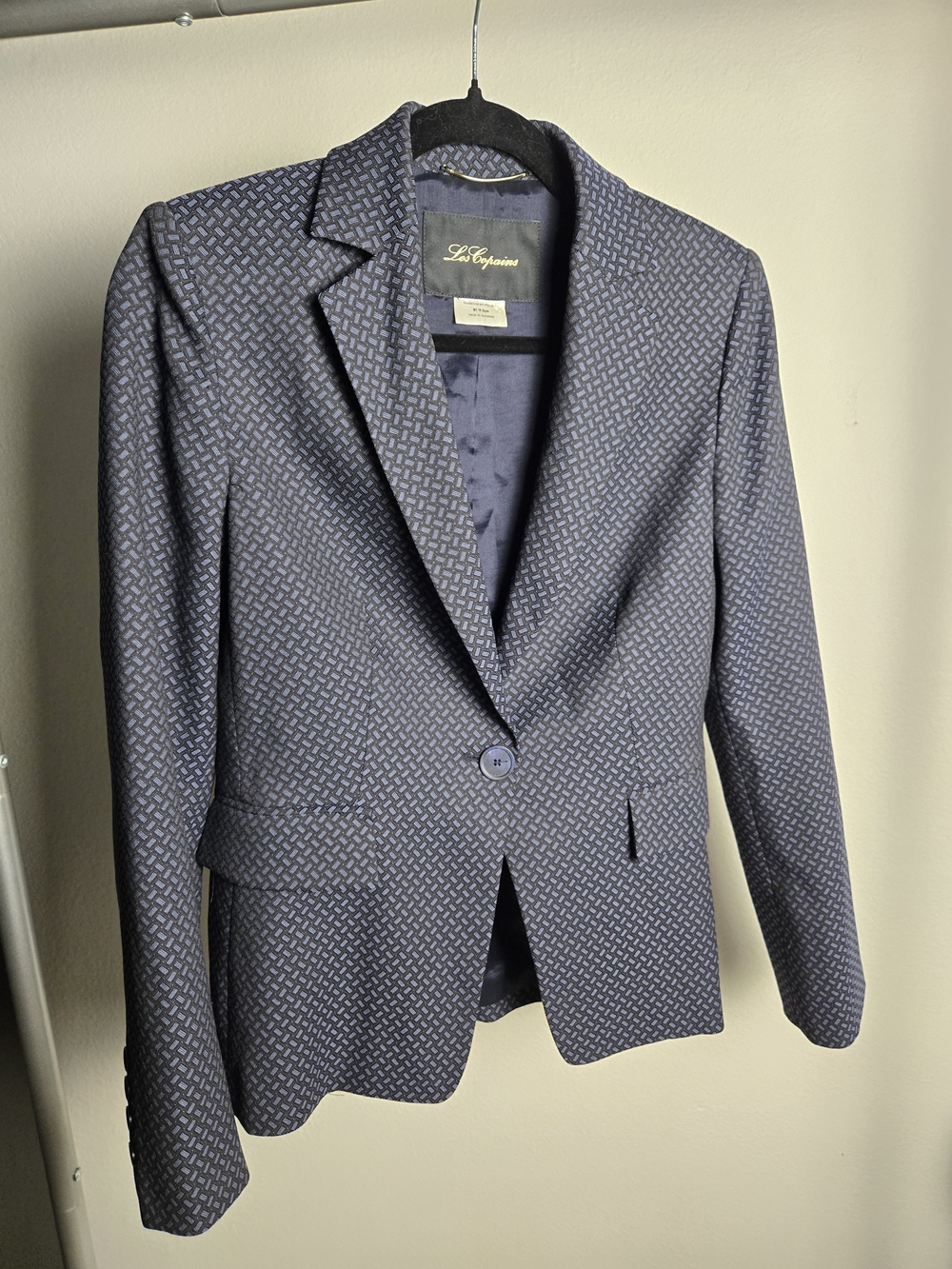 Les Copains Navy Textured Single-Button Blazer
